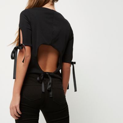 Black tie sleeve and open back top